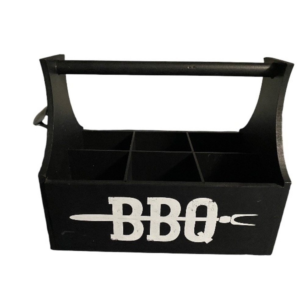 Black Wood Beer Soda Tote 6 pack carrier holder BBQ utensil & Bottle Opener